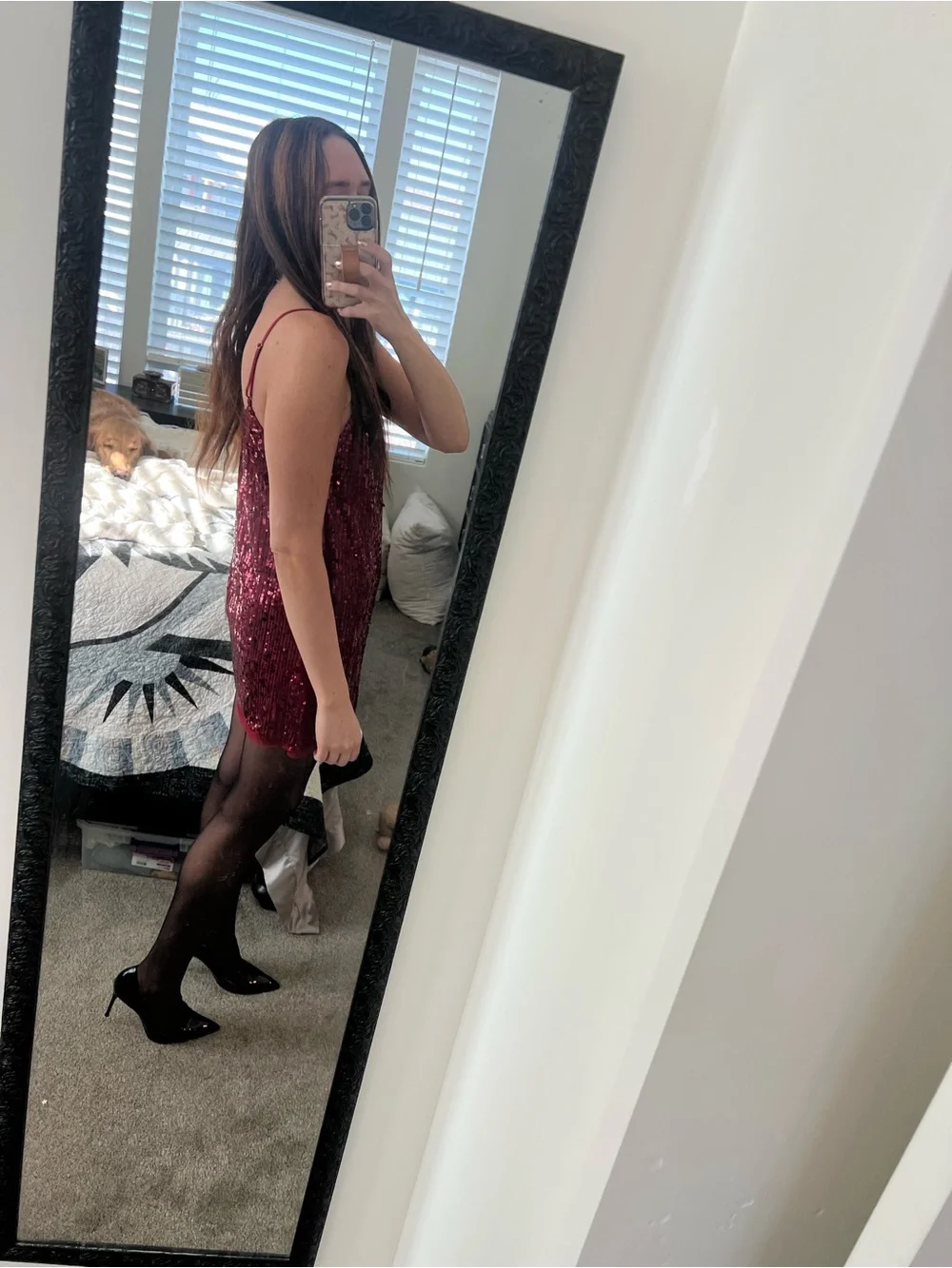 Free People Sequin Mini Dress in Burgundy
